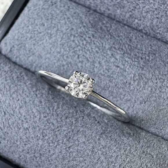 Moissanite Jewelry - Petite Certified 0.30ctw Moissanite Diamond Ring ,18k White Gold